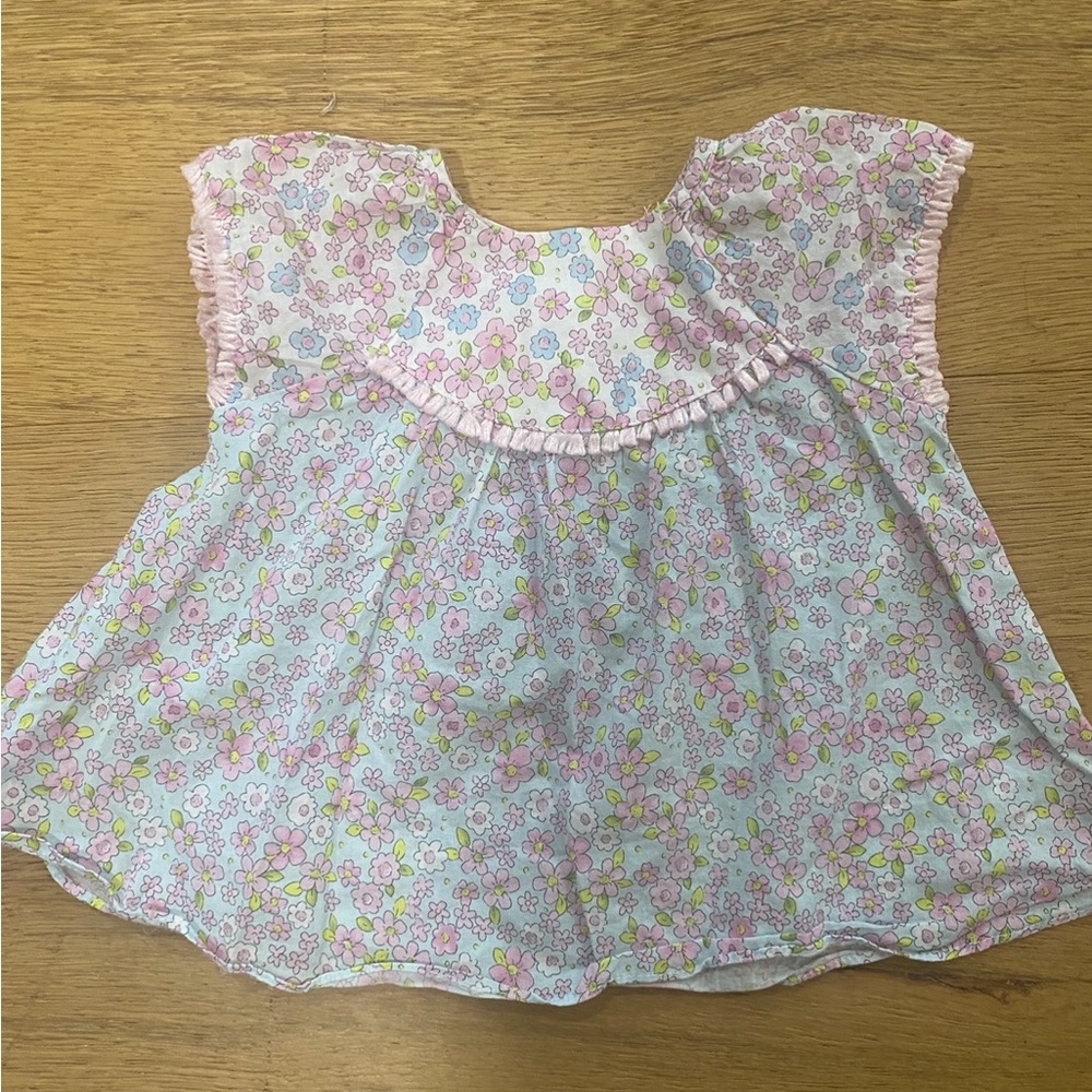 Pastourelle by Pippa &Julie Floral springy girls top - Pink & Blue 3-6m GUC